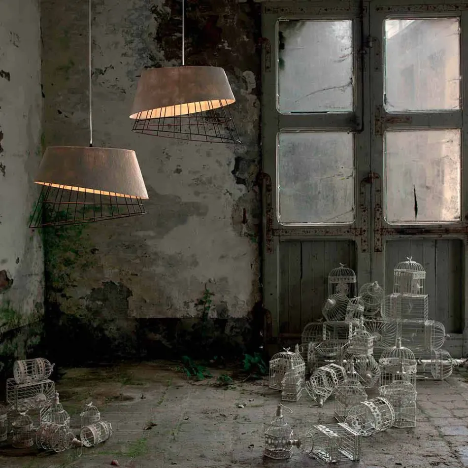 Suspension Lamp in White Fiberglass and Metal Elegant Design - Solar Viadurini