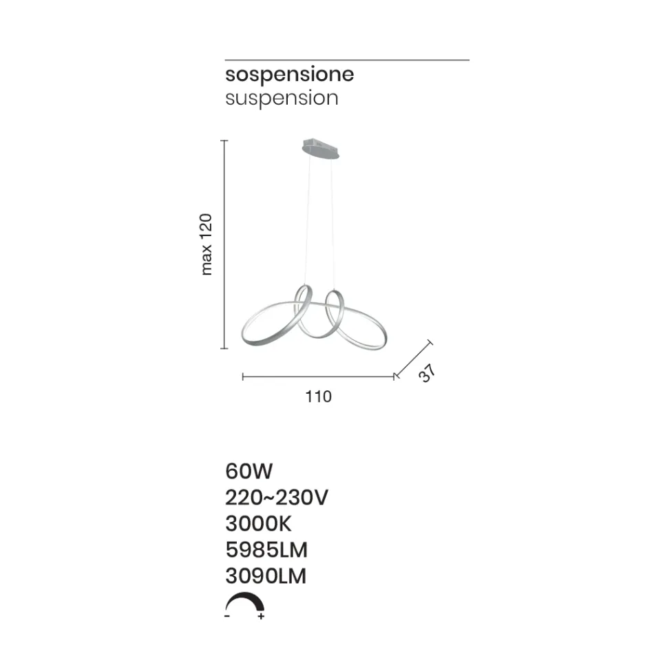 Led Pendant Lamp in Silver Metal, 2 Sizes Modern Design - Lumino Viadurini