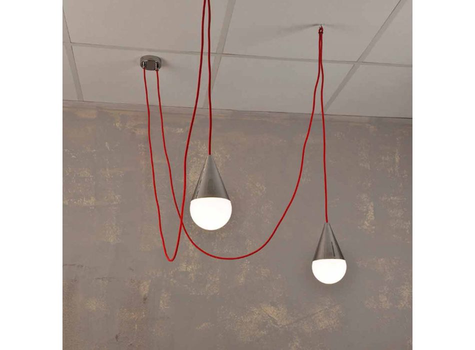 Modern pendant lamp with 2 lights with red Chrome cable Viadurini