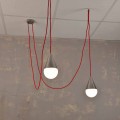 2-light pendant lamp Chrome, with red light cord