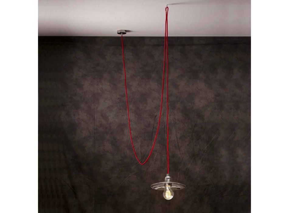 Modern pendant lamp with Chrome red silk cable Viadurini