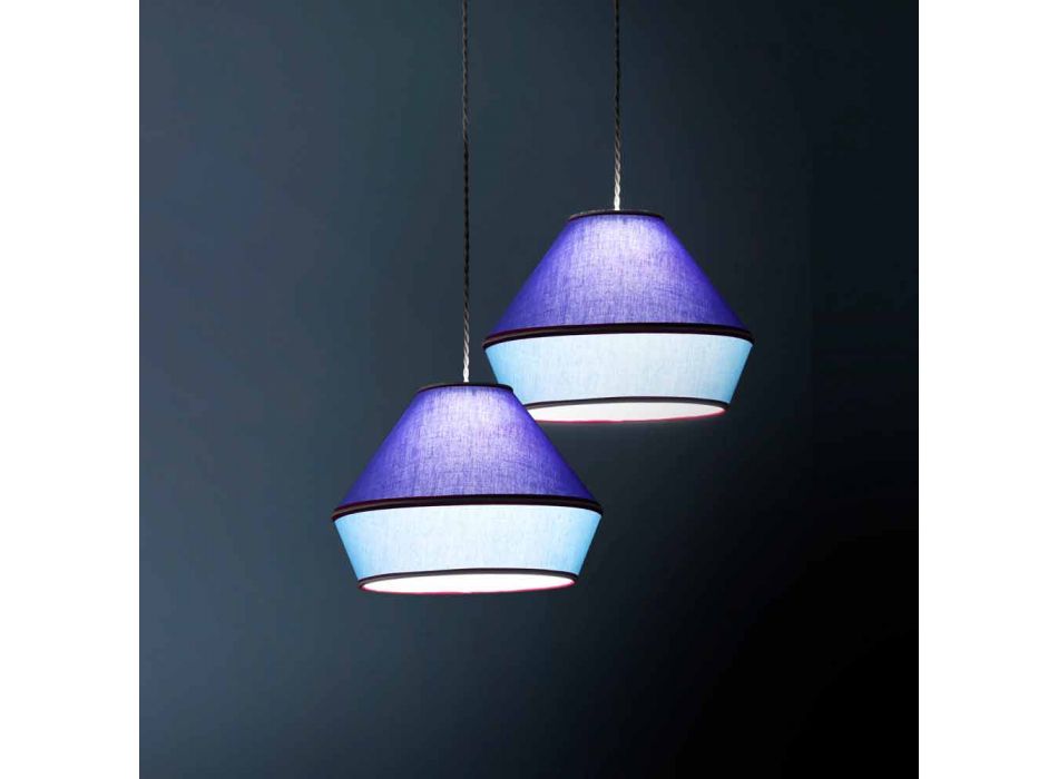 Modern Suspension Lamp with Blue Cotton Lampshade Made in Italy - Soya Viadurini