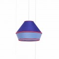Modern Suspension Lamp with Blue Cotton Lampshade Made in Italy - Soya