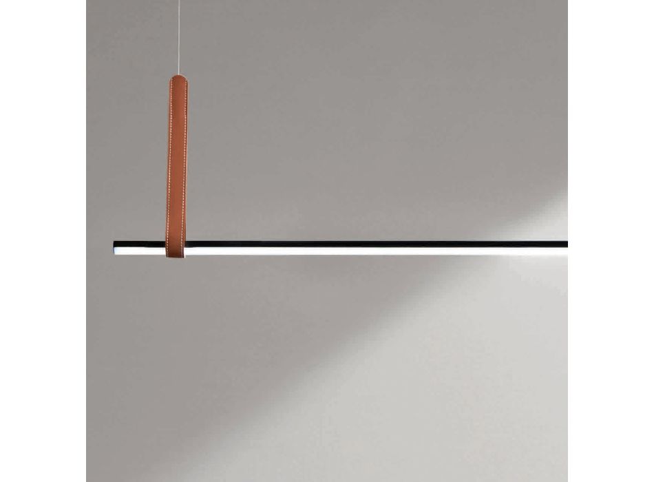 Horizontal Suspension Lamp in Metal and Detail in Faux Leather - Cypress Viadurini