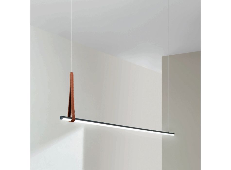 Horizontal Suspension Lamp in Metal and Eco-leather Detail - Cypress Viadurini