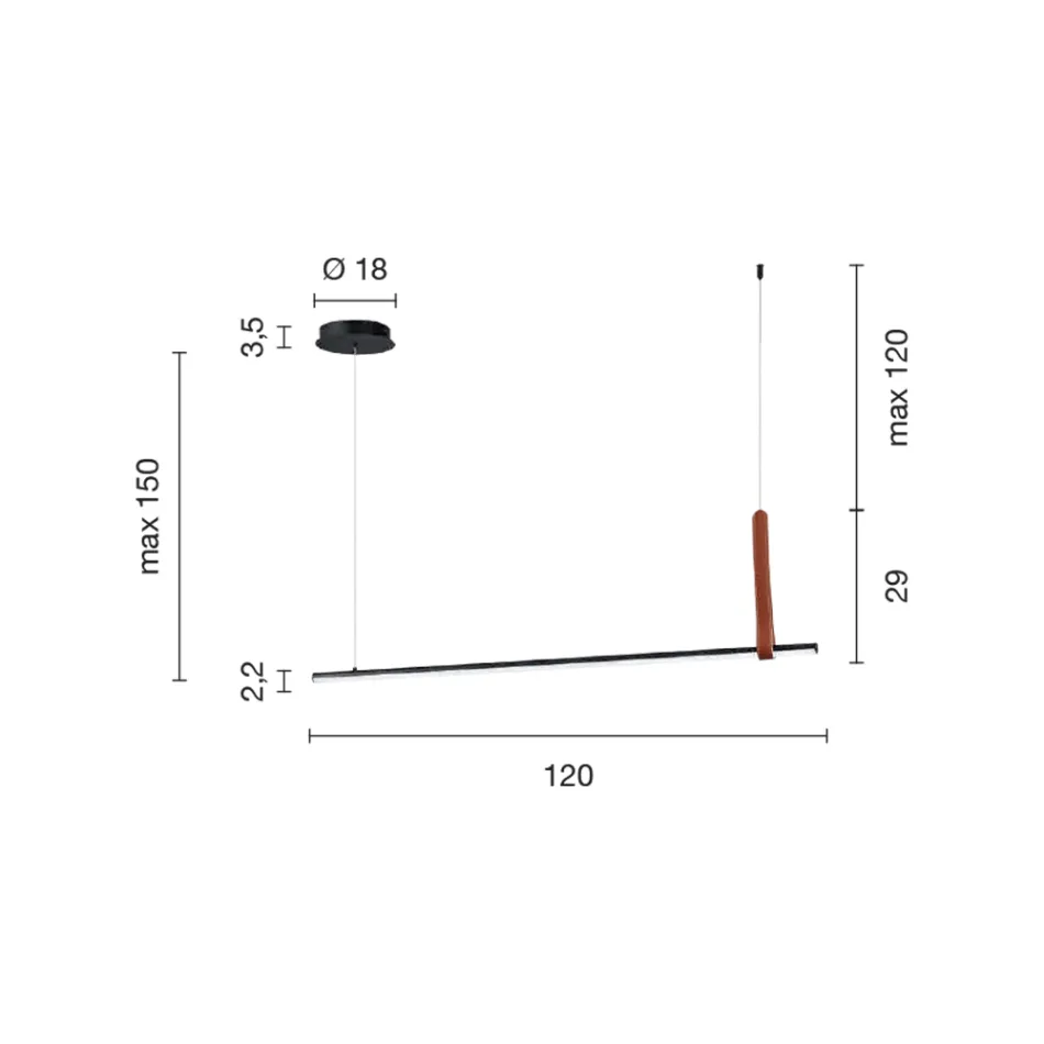 Horizontal Suspension Lamp in Metal and Eco-leather Detail - Cypress Viadurini