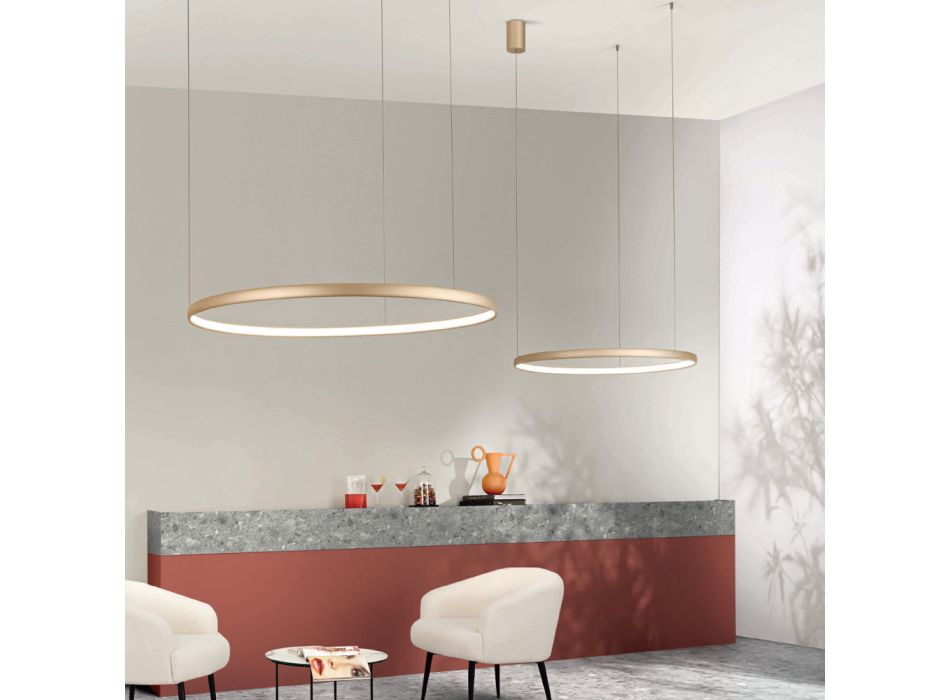 Round Horizontal Suspension Lamp with Adjustable Cables in Length - Chestnut Viadurini