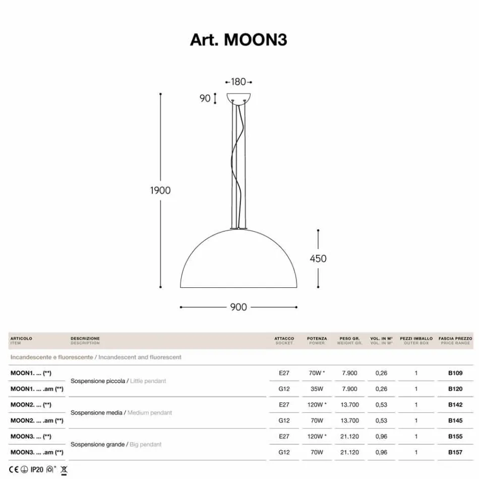 Pendant lamp small steel Moonlight Viadurini