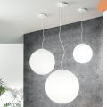 Round Suspension Lamp in White Etched Blown Glass - Spherical