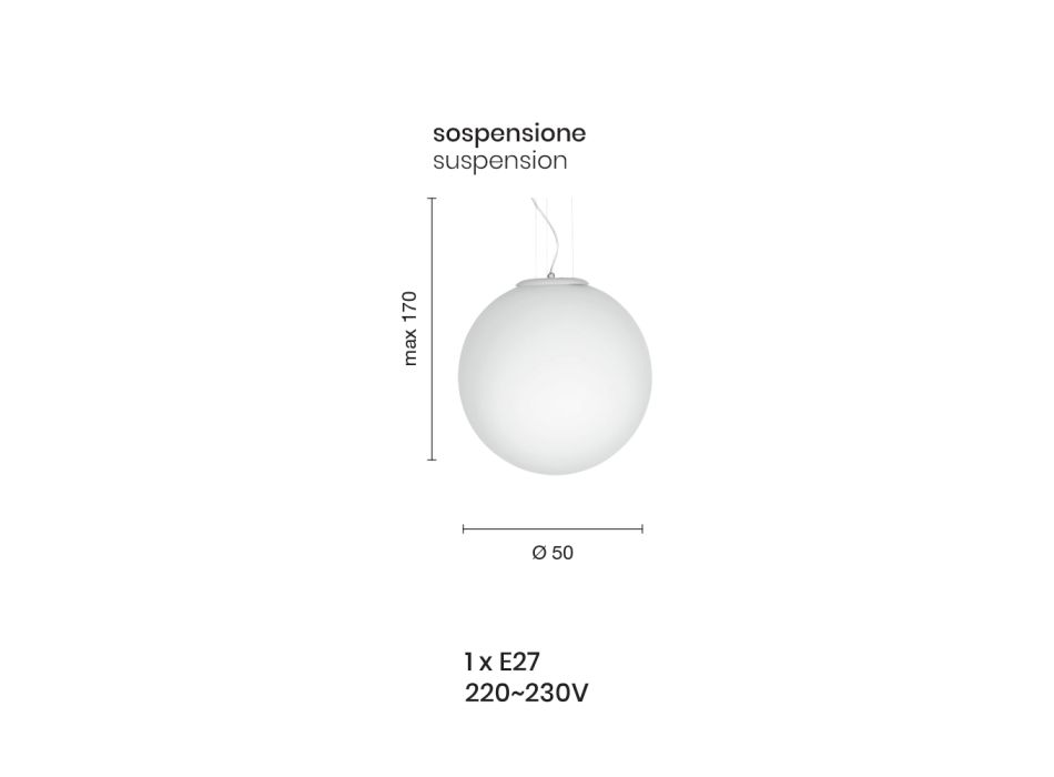 Round Suspension Lamp in White Etched Blown Glass - Spherical Viadurini