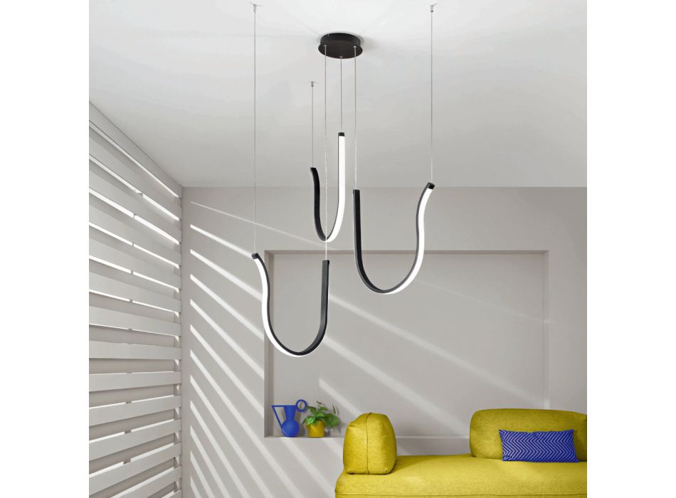 Triple Suspension Lamp with LED Light in Painted Metal - Fir Viadurini