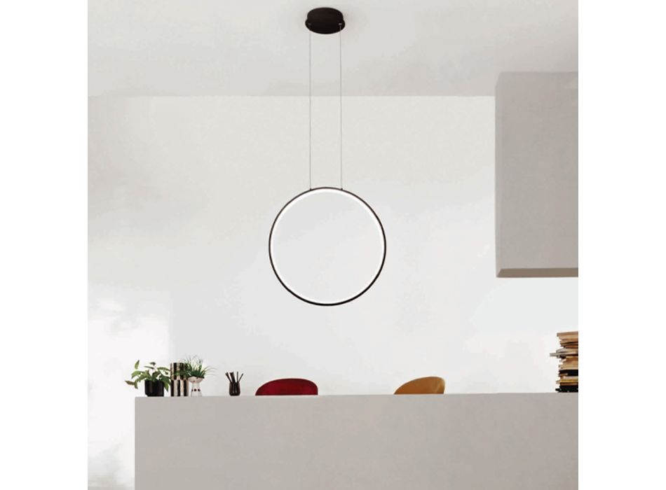 Round Vertical Suspension Lamp with Adjustable Length Cables - Chestnut Viadurini