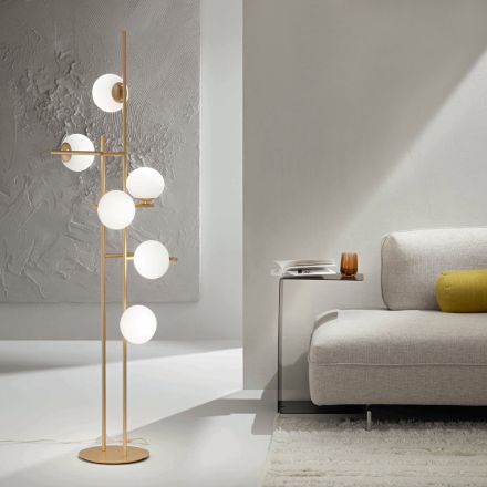 Floor Lamp with LED in Gold Painted Metal and Blown Glass - Ailanto Viadurini