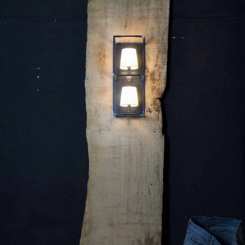 Artisan Wall Lamp in Black Iron with 2 Lampshades Made in Italy - Tower