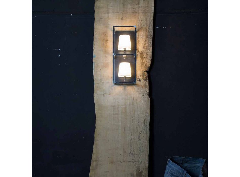 Artisan Wall Lamp in Black Iron with 2 Lampshades Made in Italy - Tower