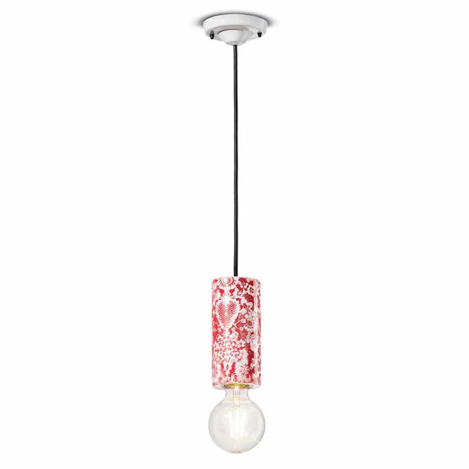 Cylindrical Suspension Lamp Colored Ceramic Made in Italy - Ferroluce Pi Viadurini