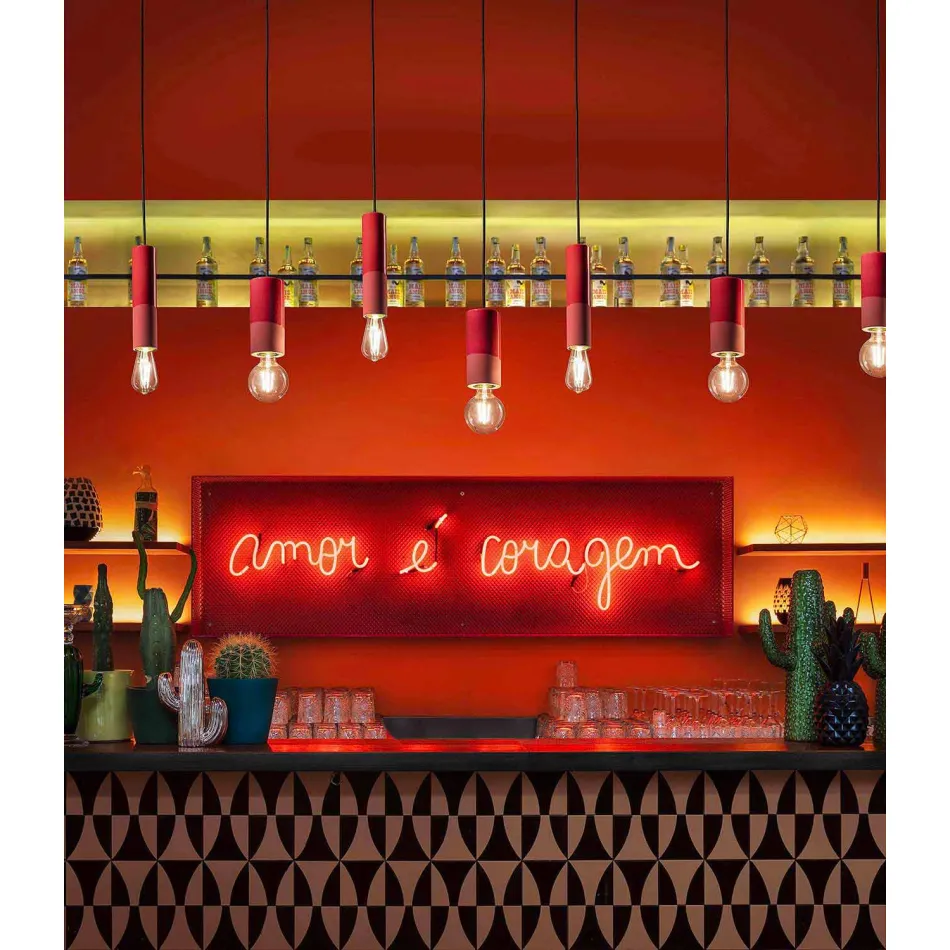 Cylindrical Suspension Lamp Colored Ceramic Made in Italy - Ferroluce Pi Viadurini