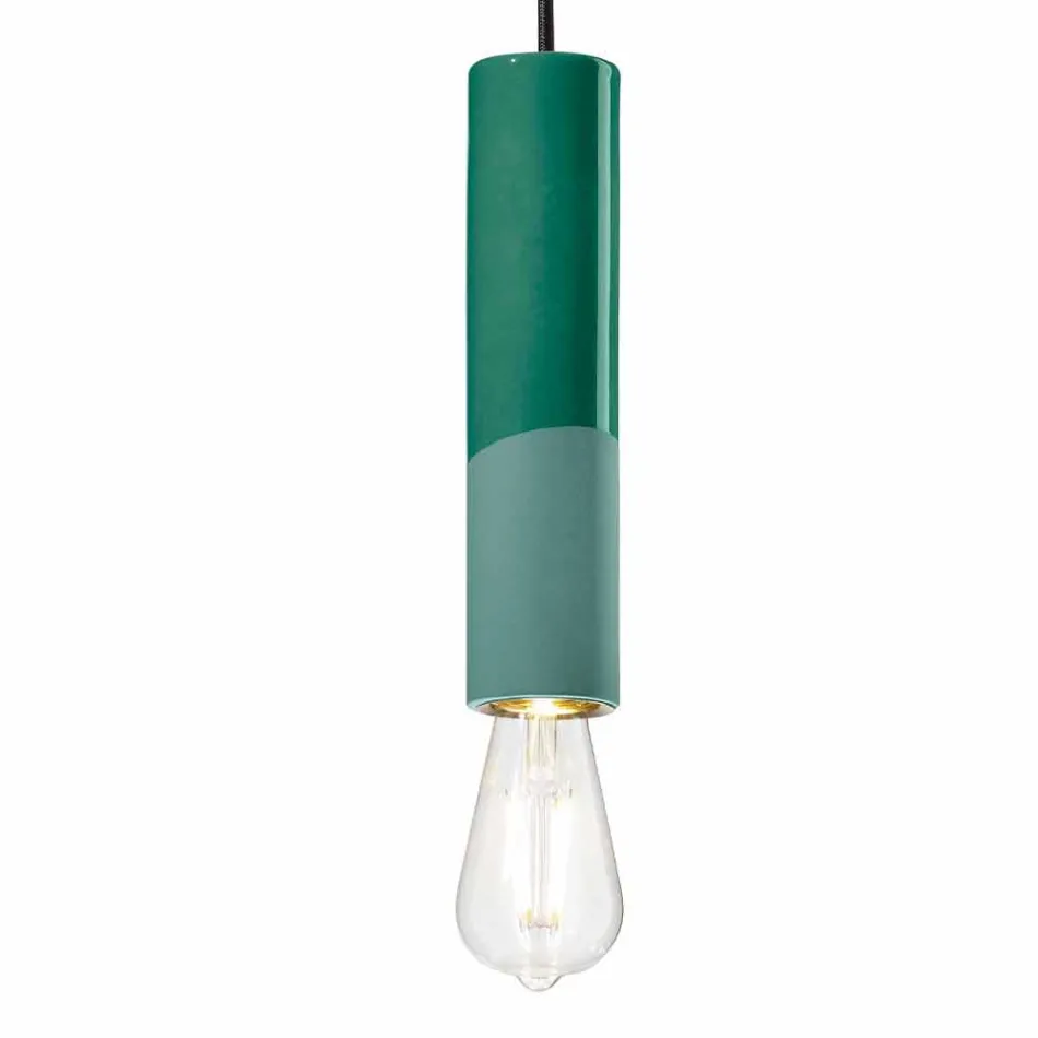 Cylindrical Suspension Lamp Colored Ceramic Made in Italy - Ferroluce Pi Viadurini