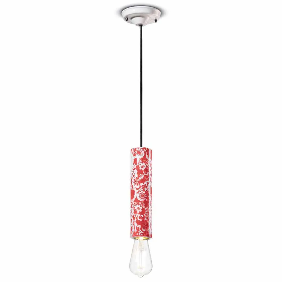 Cylindrical Suspension Lamp Colored Ceramic Made in Italy - Ferroluce Pi Viadurini