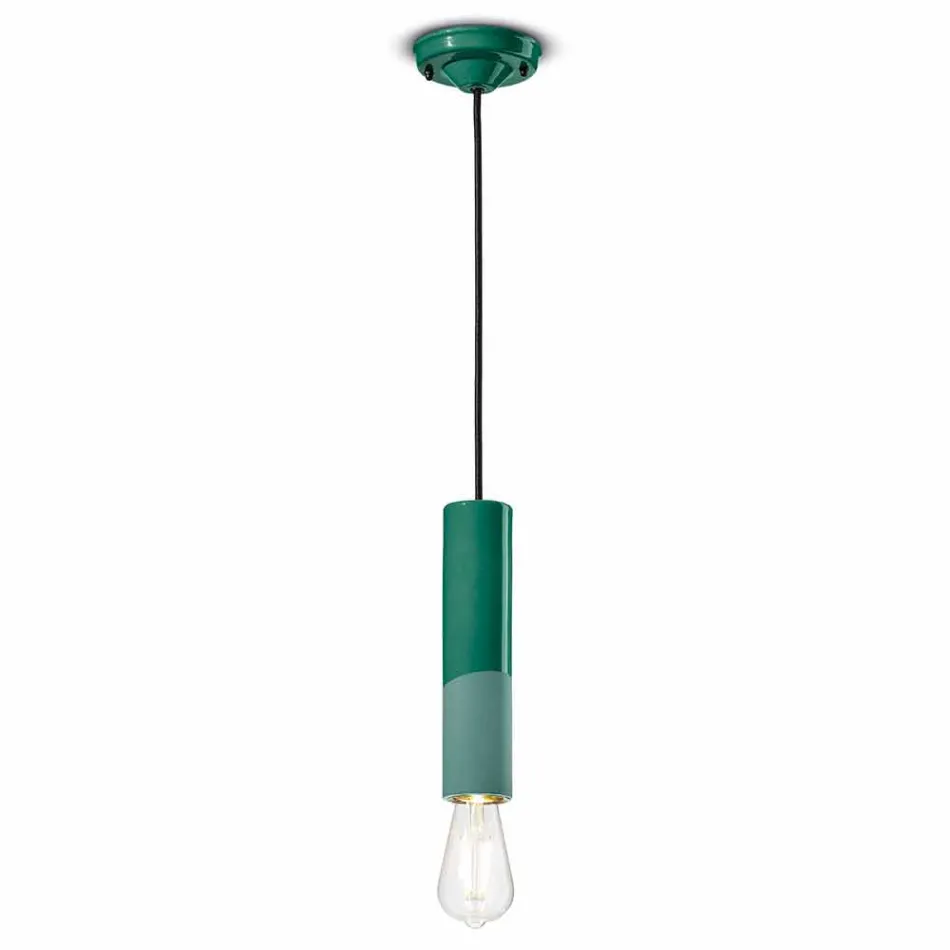 Cylindrical Suspension Lamp Colored Ceramic Made in Italy - Ferroluce Pi Viadurini