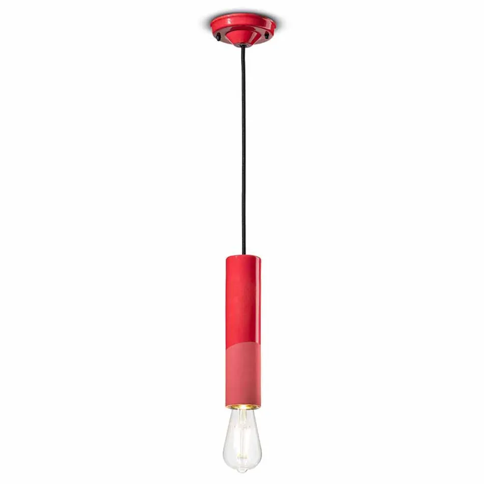 Cylindrical Suspension Lamp Colored Ceramic Made in Italy - Ferroluce Pi Viadurini