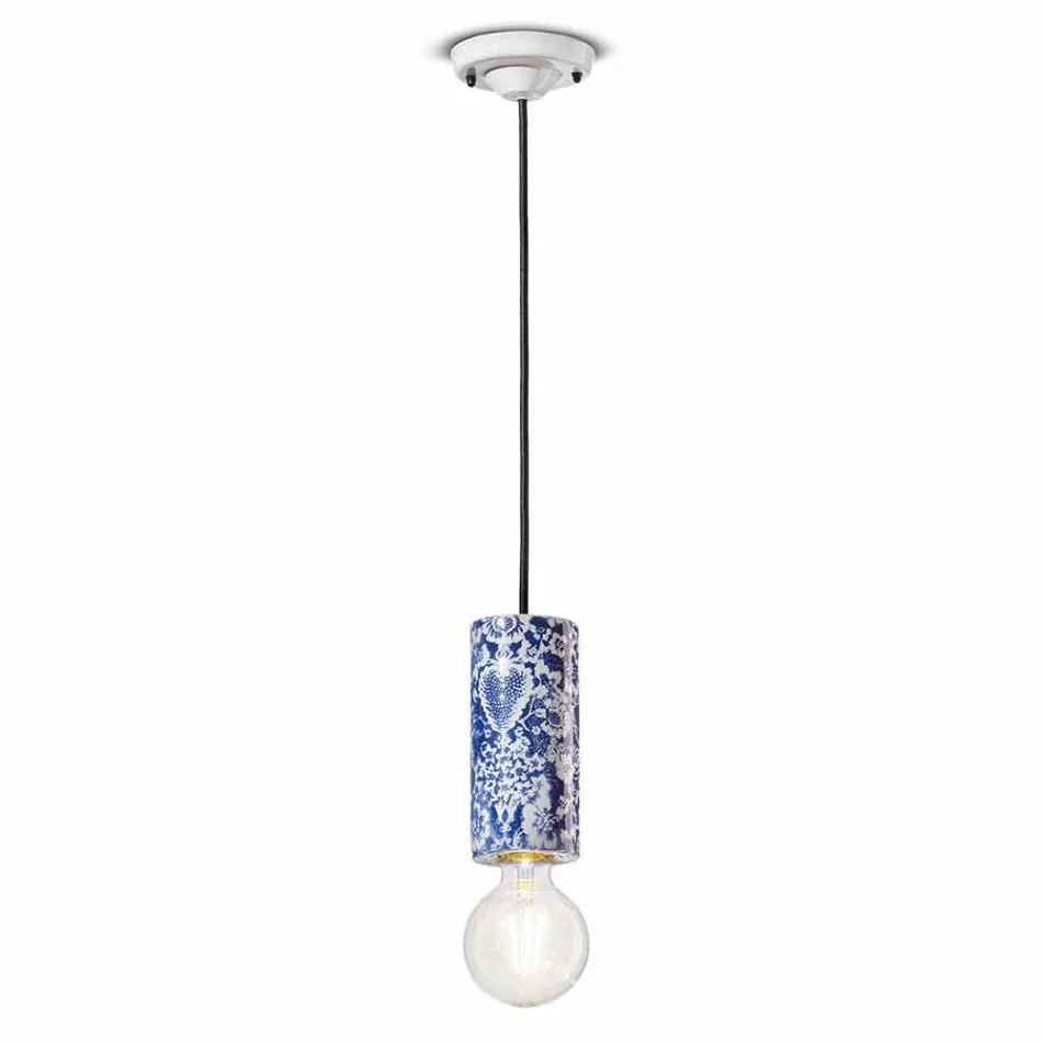 Cylindrical Suspension Lamp Colored Ceramic Made in Italy - Ferroluce Pi Viadurini