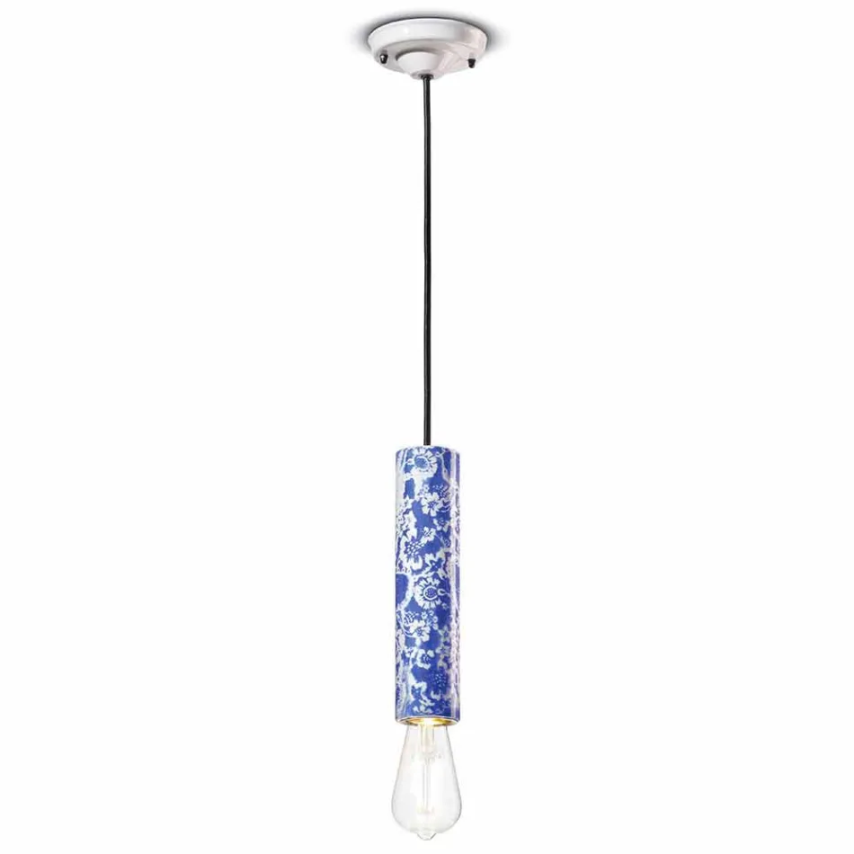 Cylindrical Suspension Lamp Colored Ceramic Made in Italy - Ferroluce Pi Viadurini