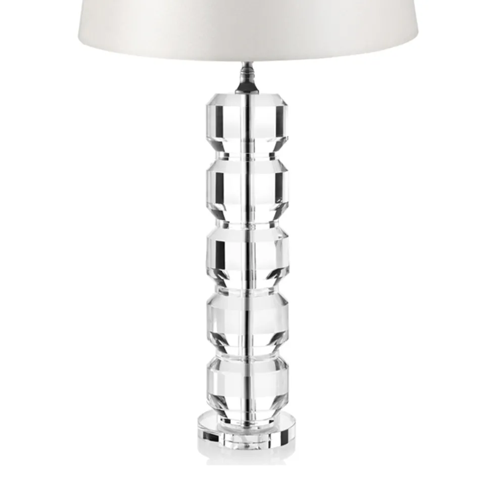 Base Support Lamp in Crystal and Cylindrical Fabric Lampshade - Crocca Viadurini