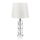 Base Support Lamp in Crystal and Cylindrical Fabric Lampshade - Crocca Viadurini