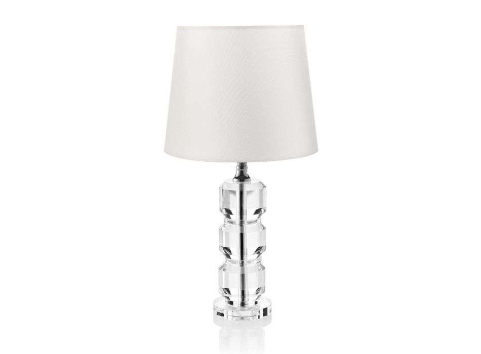 Base Support Lamp in Crystal and Cylindrical Fabric Lampshade - Crocca Viadurini