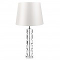 Table Lamp with Crystal Base and Cylindrical Fabric Lampshade - Crocca
