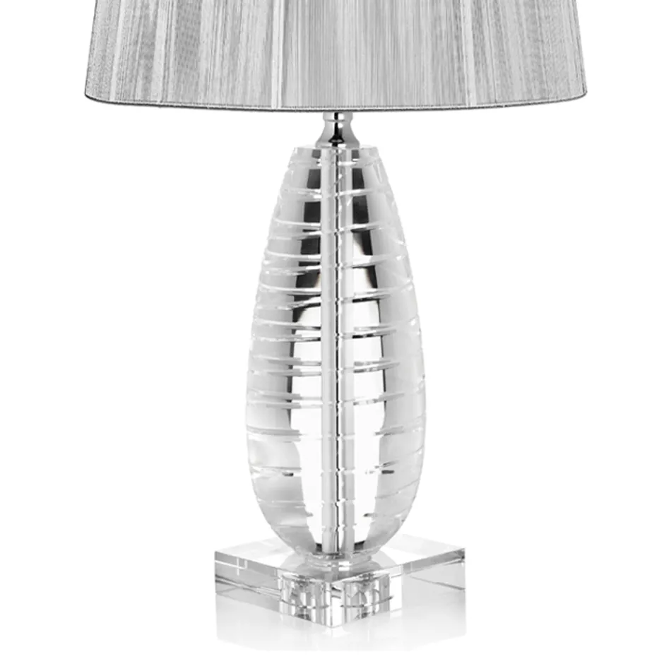 Classic Crystal Table Lamp and Luxury Square Lampshade - Squilla Viadurini