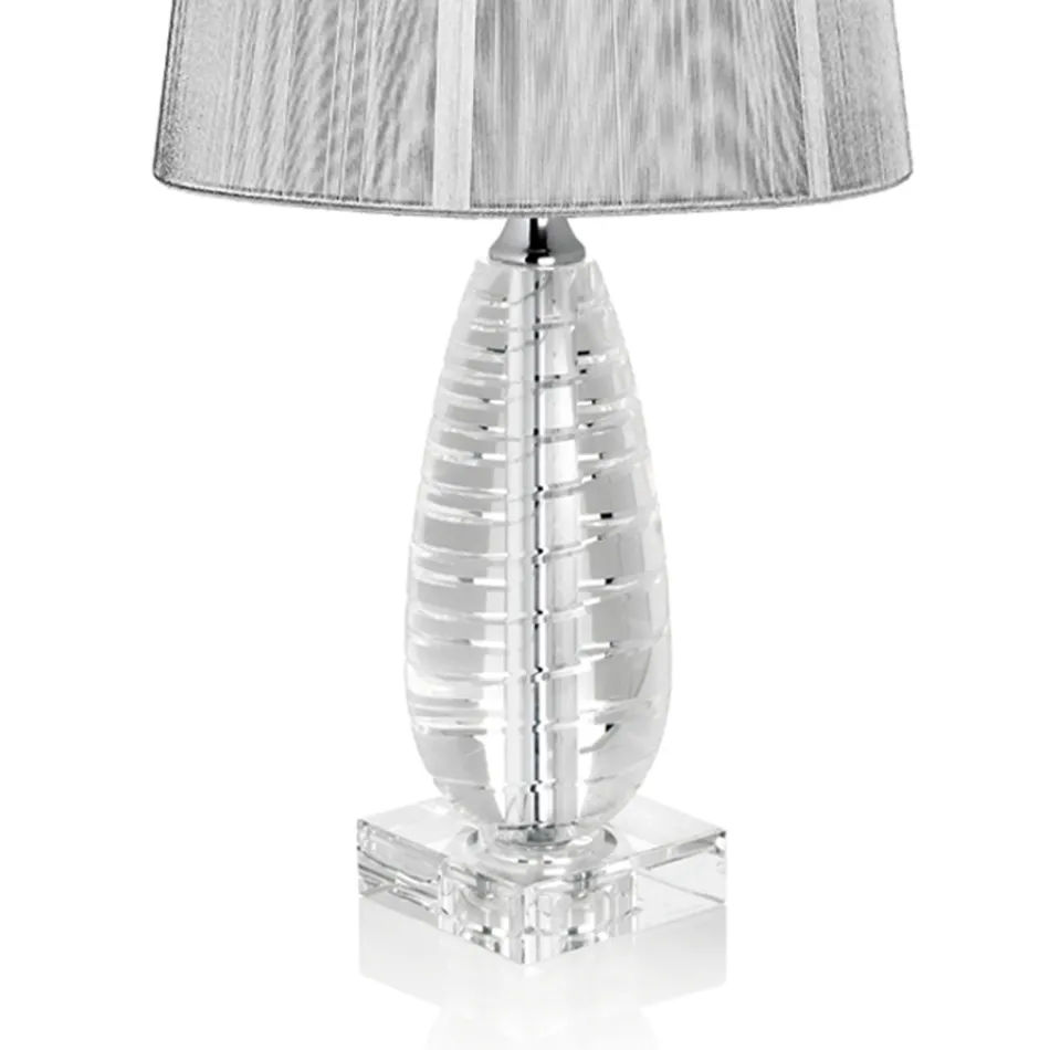 Classic Crystal Table Lamp and Luxury Square Lampshade - Squilla Viadurini