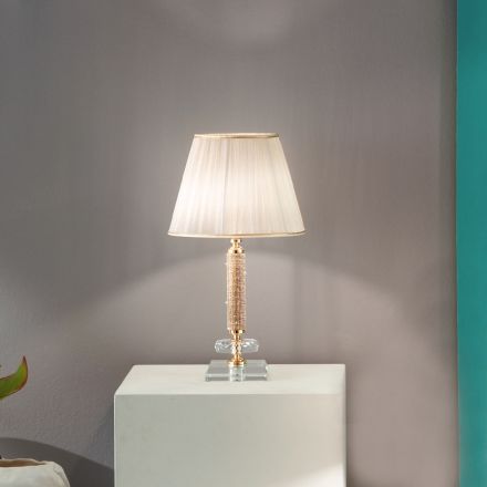 Classic Support Lamp in Gold Metal, Crystal and Lampshade - Similo Viadurini