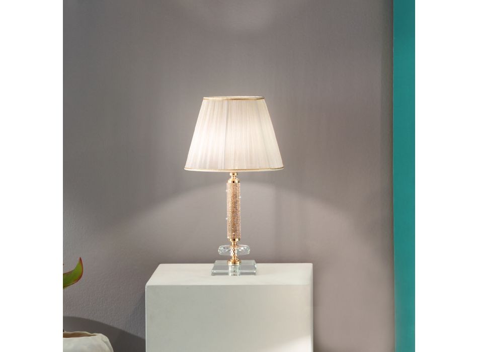 Classic Support Lamp in Gold Metal, Crystal and Lampshade - Similo Viadurini
