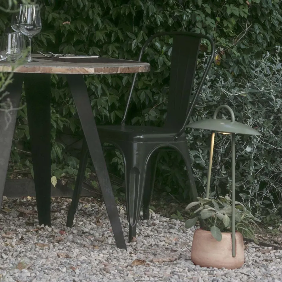 Outdoor Lamp with Planter in Clay, Aluminum and Brass - Cappello Viadurini