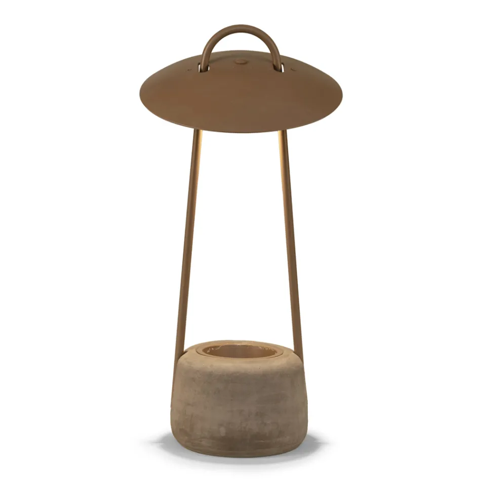 Outdoor Lamp with Planter in Clay, Aluminum and Brass - Cappello Viadurini