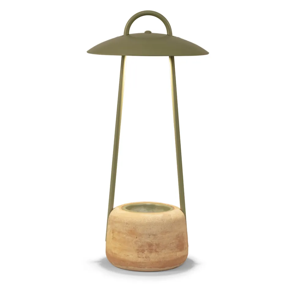 Outdoor Lamp with Planter in Clay, Aluminum and Brass - Cappello Viadurini