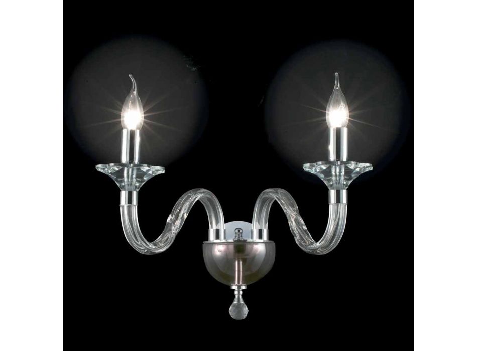 Two-light wall lamp in glass and crystal Ivy, made in Italy