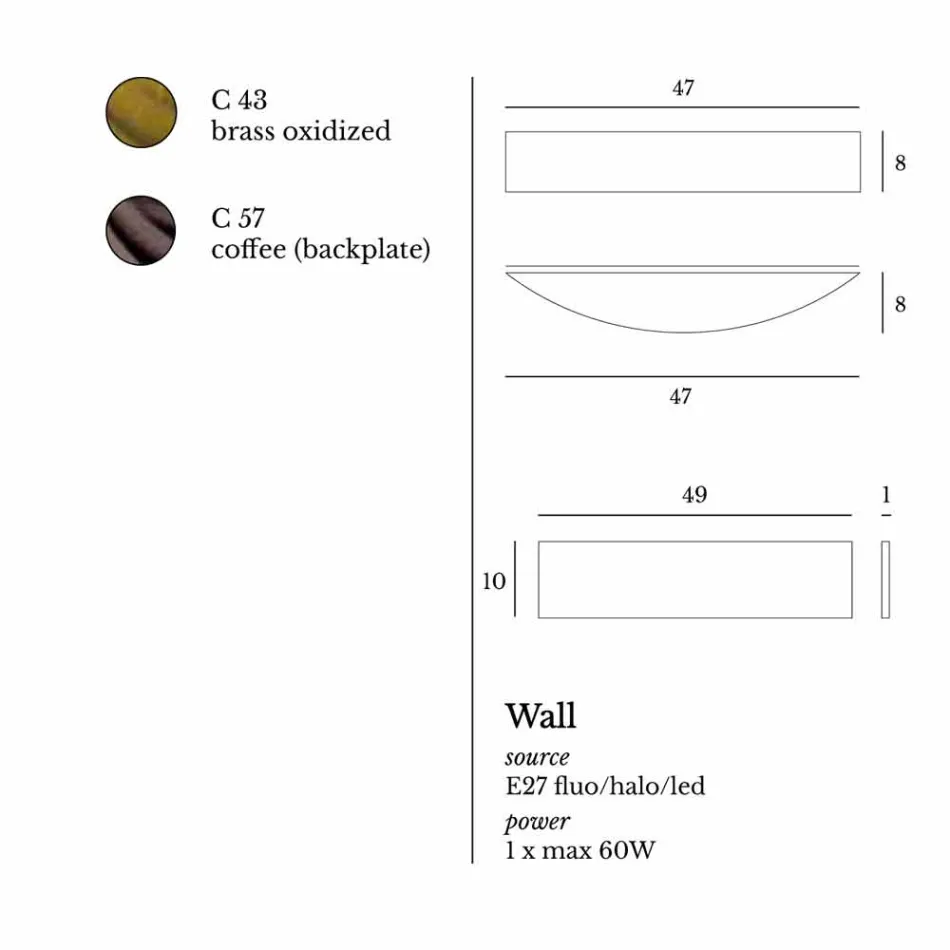Wall lamp in brass and steel Ø49xh.10xsp.9 cm Blandine Viadurini