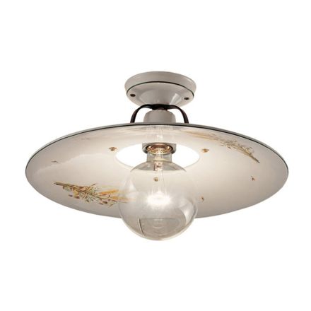 Ceiling Lamp in Iron and Hand-Decorated Raw Ceramic - Bologna Viadurini
