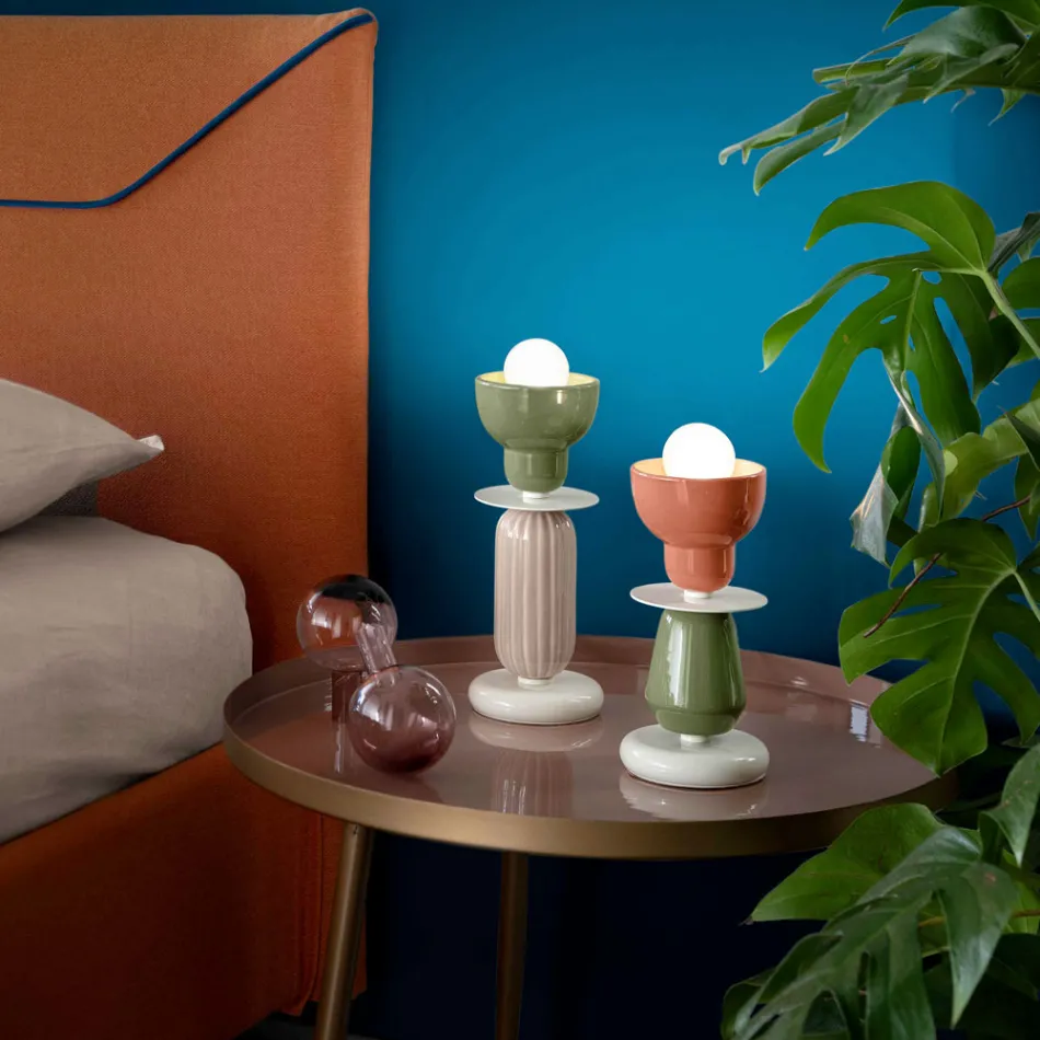 High Ceramic Table Lamp in 2 Colors Made in Italy - Berimbau Viadurini