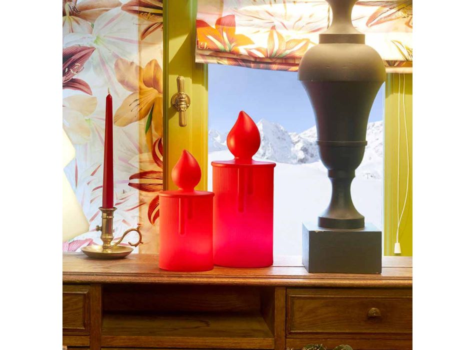 White or Red Luminous Candle Table Lamp Design by Slide - Fiammetta Viadurini