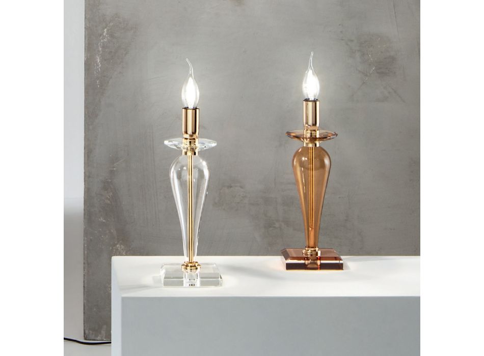 Classic Table Lamp in Handmade Italian Glass and Gold Metal - Oliver Viadurini