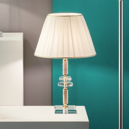 Classic Table Lamp in Gold Metal, Crystal and Shade - Similo Viadurini