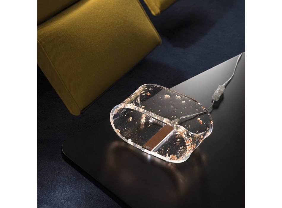 Acrylic Crystal Table Lamp and Gold, Silver or Copper Leaf - Gnassi Viadurini