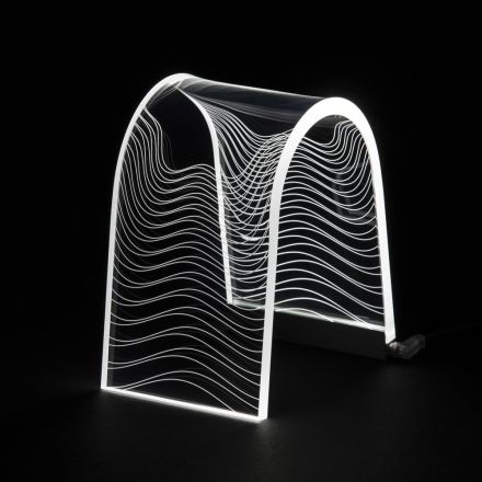 Transparent Acrylic Crystal Table Lamp with Engraved Decoration - Bertella Viadurini