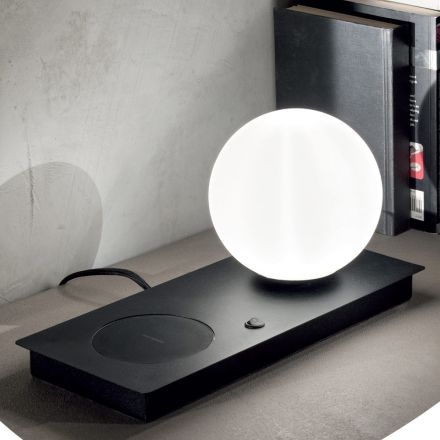 Design Table Lamp in Blown Glass and White or Black Metal - Bersa Viadurini