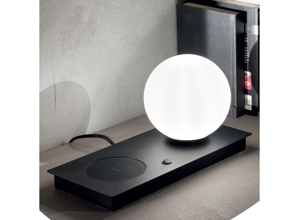Design Table Lamp in Blown Glass and White or Black Metal - Bersa Viadurini