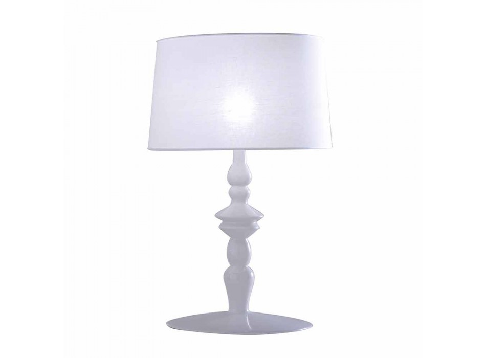 Table Lamp in White Ceramic and Linen Lampshade 2 Dimensions - Cadabra Viadurini